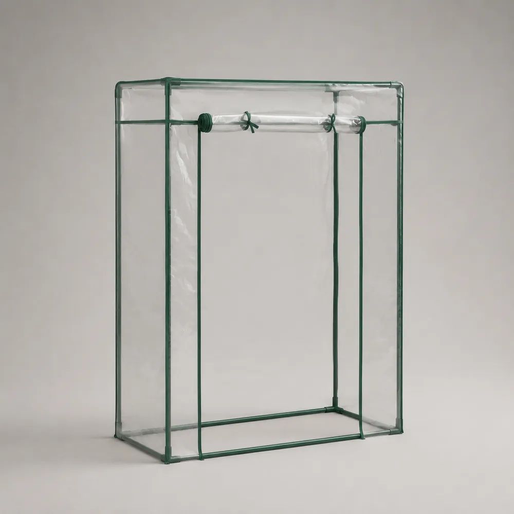 Serra verticale da esterno in PVC trasparente e acciaio verde, 143 x 73 x 195 cm