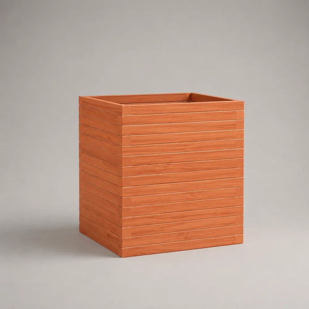 Fioriera quadrata da esterno in legno massello marrone arancio, 50 x 50 x 50 cm