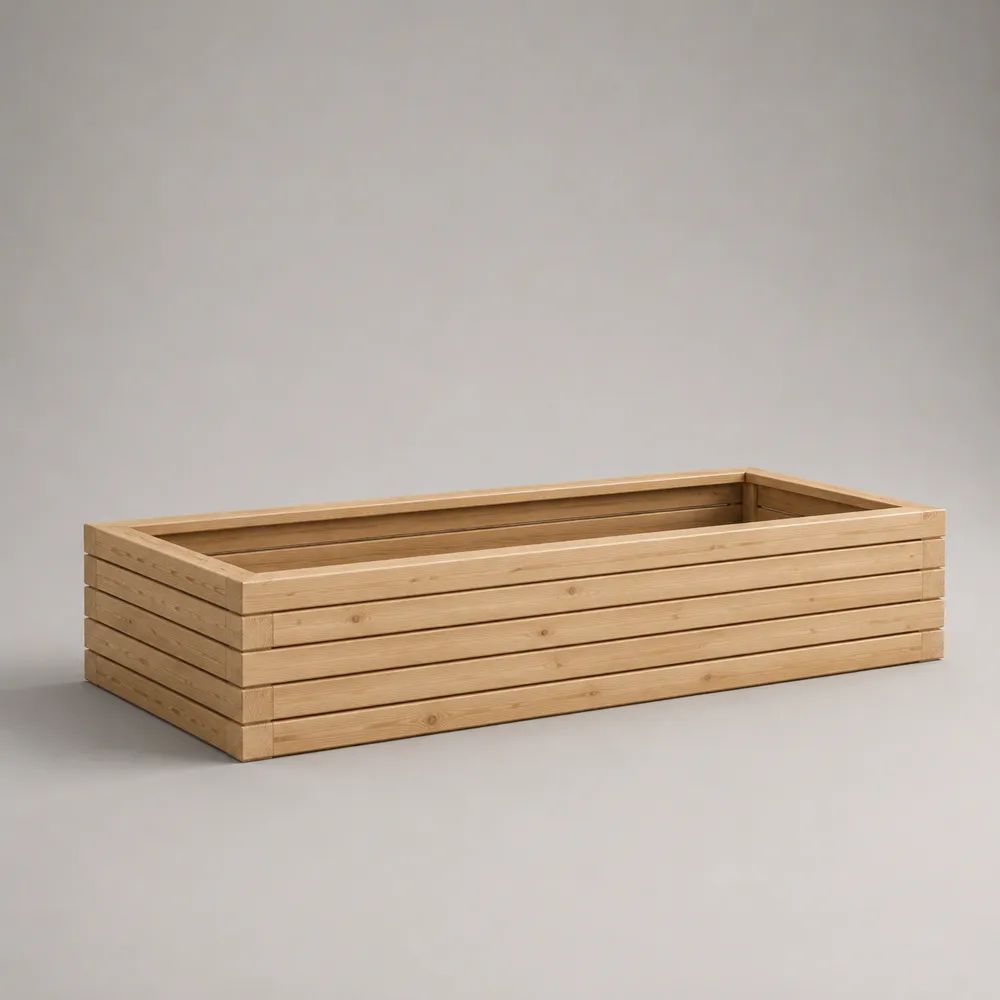Fioriera rettangolare da esterno in legno naturale, 120 x 40 x 35 cm