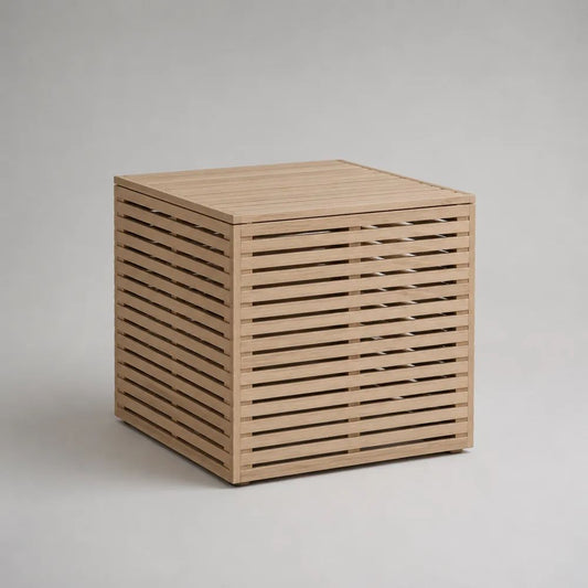 Baule da esterno quadrato a doghe in legno massello naturale, 80 × 80 × 80 cm