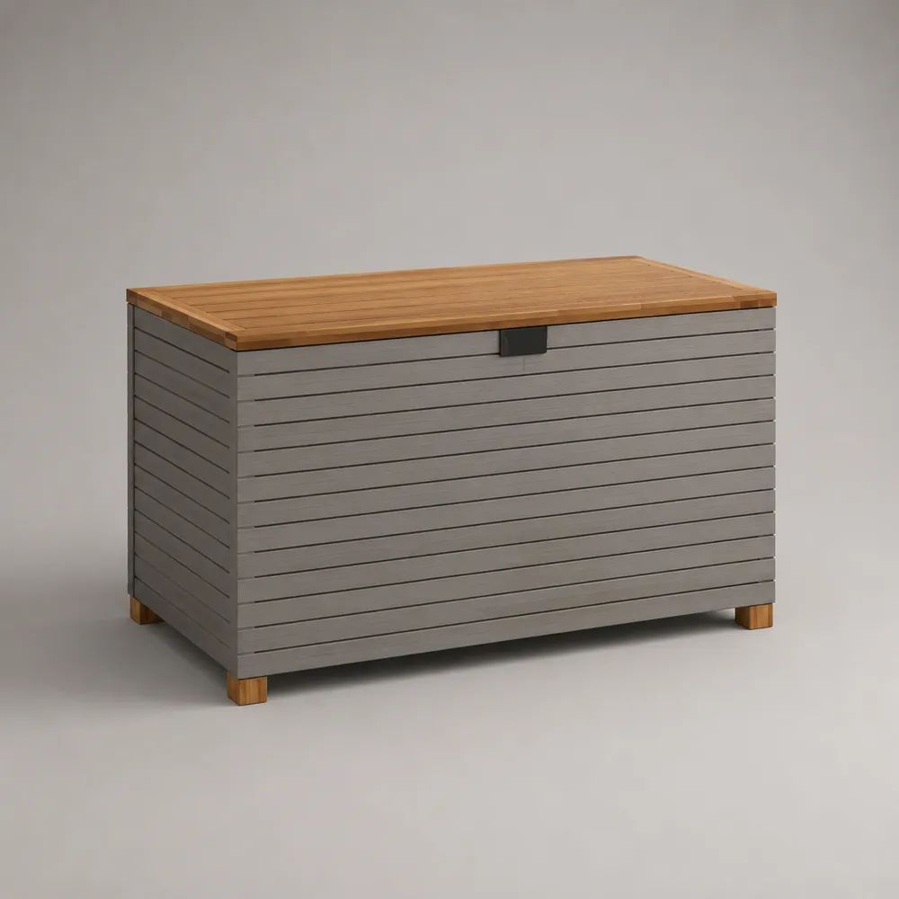 Baule da giardino rettangolare in legno grigio e marrone, 400 L, 120 x 60 x 85 cm