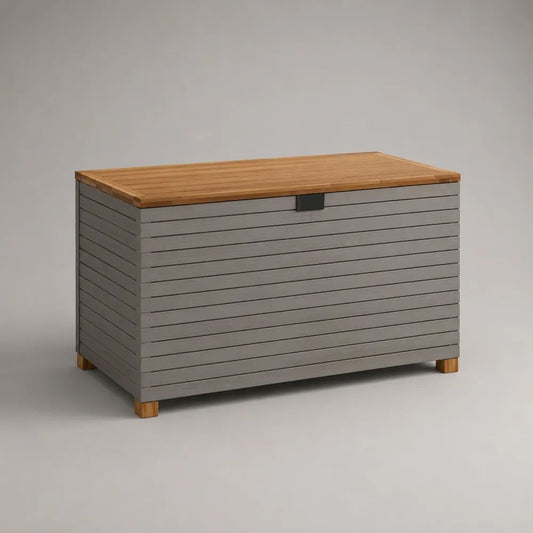 Baule da giardino rettangolare in legno grigio e marrone, 400 L, 120 x 60 x 85 cm