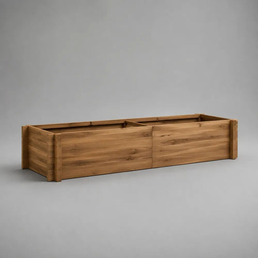 Fioriera rialzata rettangolare da esterno in legno marrone, 200 x 50 x 50 cm