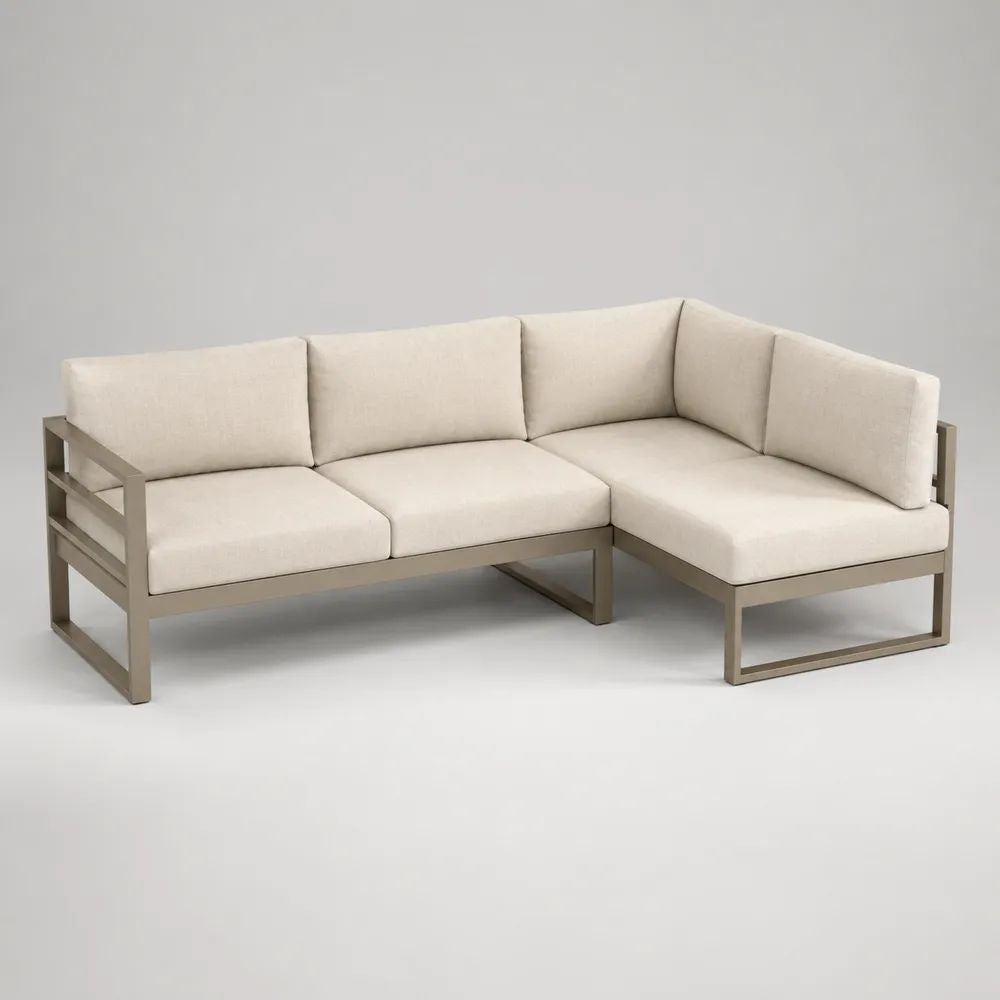 Divano angolare da esterno a 3 posti, 2 moduli in alluminio e tessuto, Beige/Tortora, 235 x 160 x 76 cm
